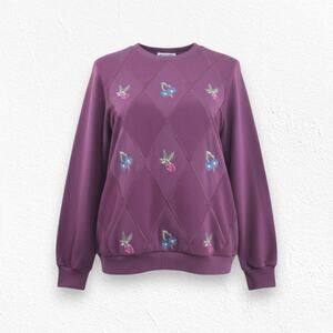 Vintage 90s Alfred Dunner Maroon Embroidered Floral Sweatshirt Size Medium